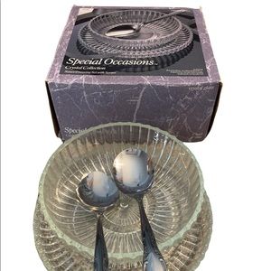 Vintage Deadstock crystal serving bowl and dish with Two spoons